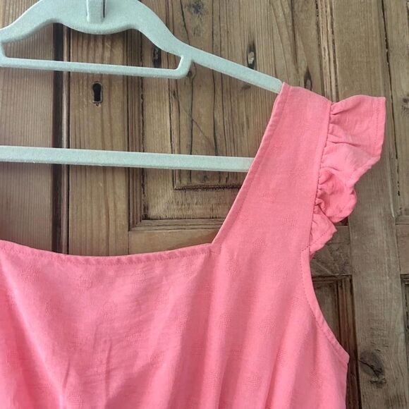 BCBGeneration Small Coral Pink Cropped Smocked Blouse Top Square Neck NWT New - Picture 5 of 10